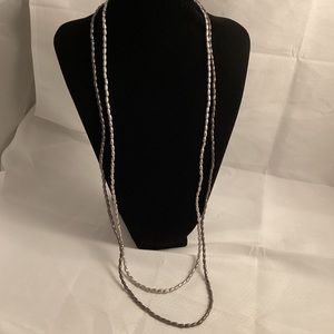 Marc Cain long metallic silver tone and black beaded necklace